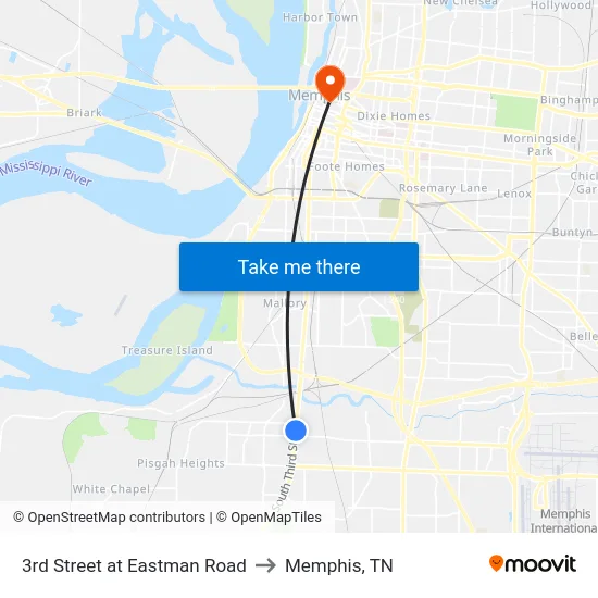3rd Street at Eastman Road to Memphis, TN map