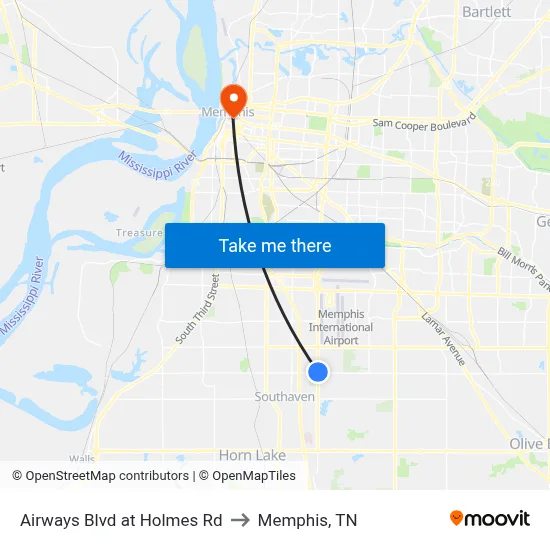 Airways Blvd at Holmes Rd to Memphis, TN map