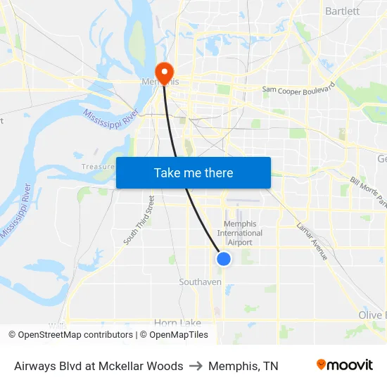 Airways Blvd at Mckellar Woods to Memphis, TN map