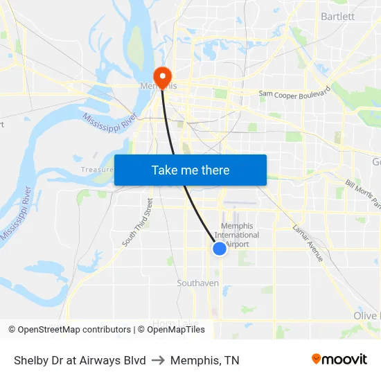Shelby  Dr at Airways Blvd to Memphis, TN map