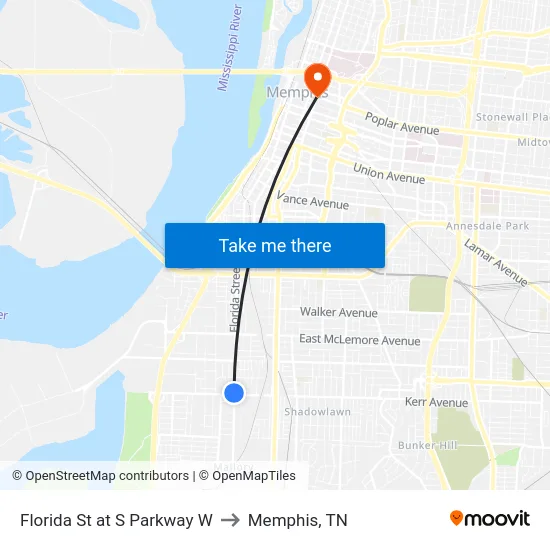Florida St at S Parkway W to Memphis, TN map