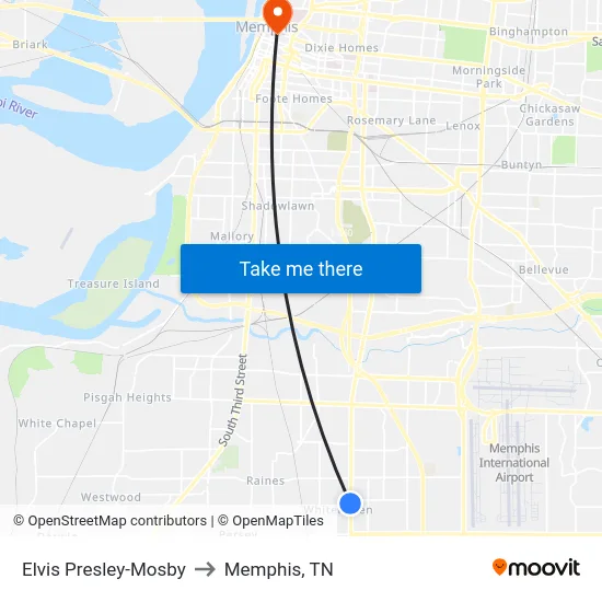 Elvis Presley-Mosby to Memphis, TN map