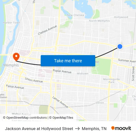 Jackson Avenue at Hollywood Street to Memphis, TN map