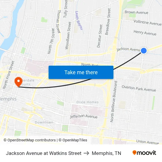 Jackson Avenue at Watkins Street to Memphis, TN map