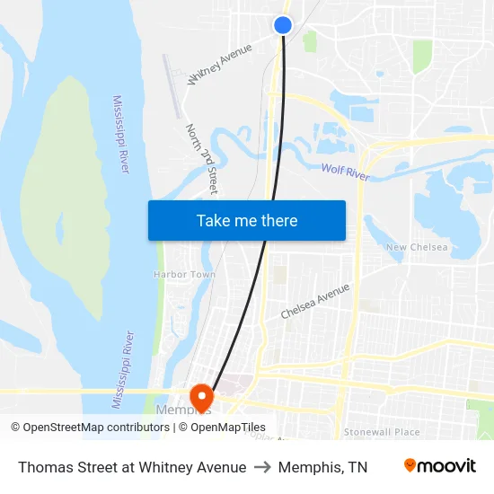 Thomas Street at Whitney Avenue to Memphis, TN map