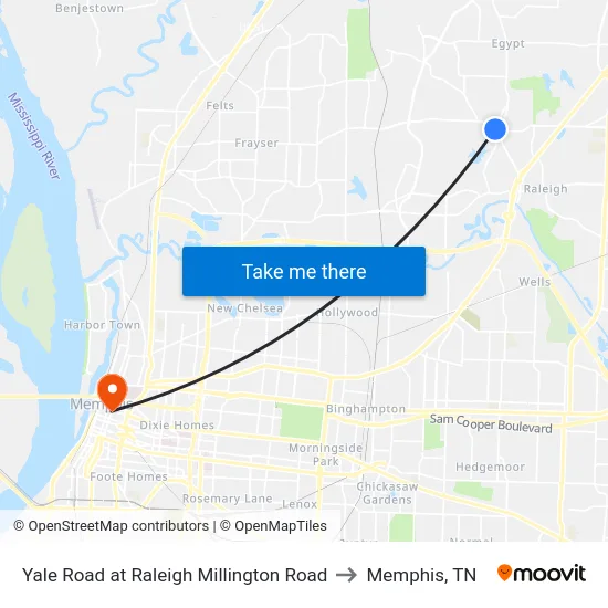Yale Road at Raleigh Millington Road to Memphis, TN map