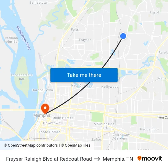 Frayser Raleigh Blvd at Redcoat Road to Memphis, TN map