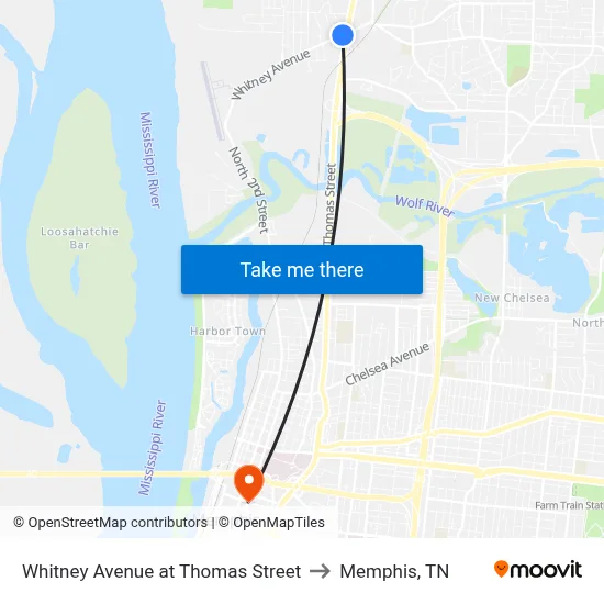 Whitney Avenue at Thomas Street to Memphis, TN map
