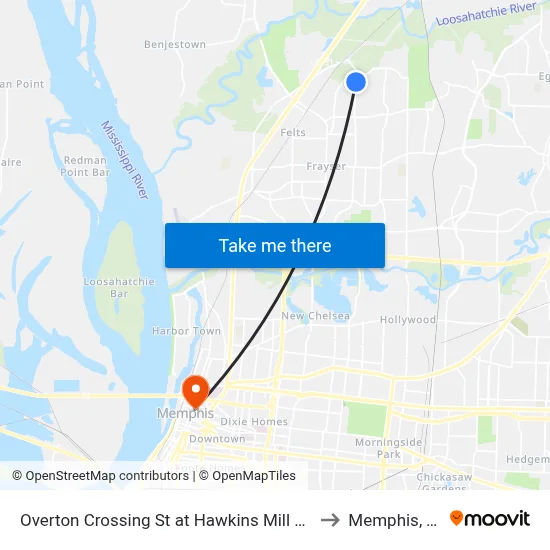 Overton Crossing St at Hawkins Mill Road to Memphis, TN map