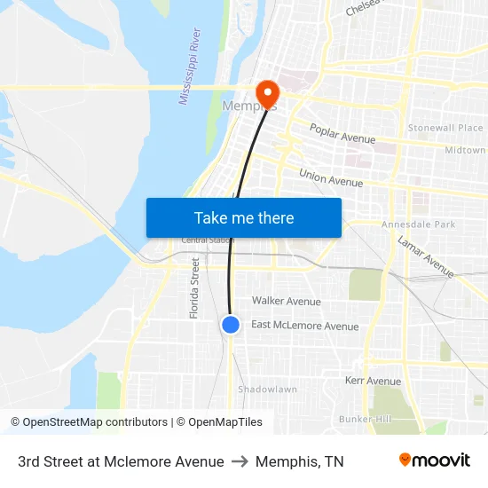 3rd Street at Mclemore Avenue to Memphis, TN map
