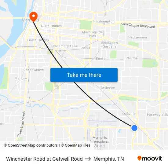 Winchester Road at Getwell Road to Memphis, TN map