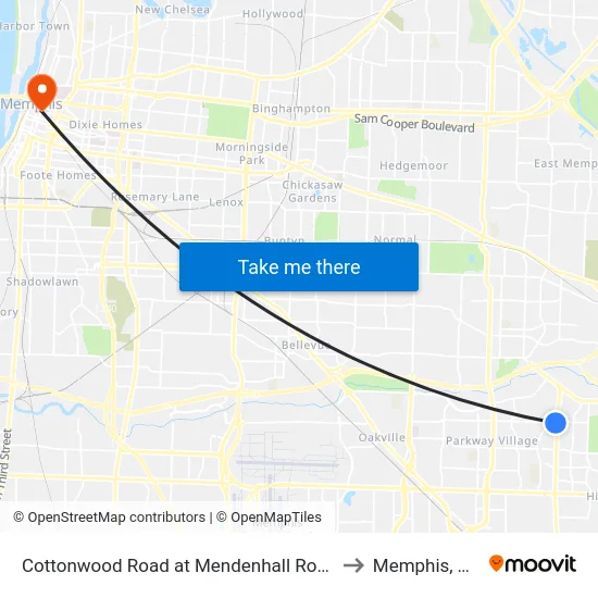 Cottonwood Road at Mendenhall Road to Memphis, TN map