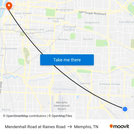 Mendenhall Road at Raines Road to Memphis, TN map