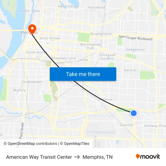 American Way Transit Center to Memphis, TN map