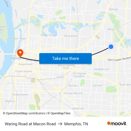 Waring Road at Macon Road to Memphis, TN map