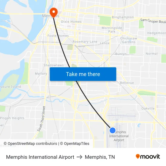 Memphis International Airport to Memphis, TN map