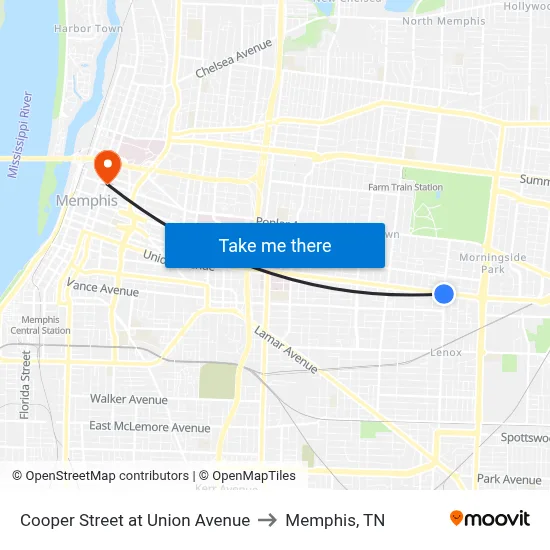 Cooper Street at Union Avenue to Memphis, TN map