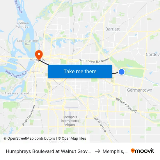 Humphreys Boulevard at Walnut Grove Road to Memphis, TN map