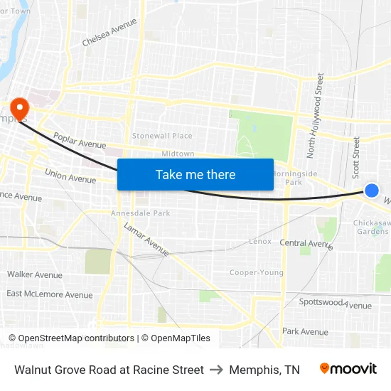 Walnut Grove Road at Racine Street to Memphis, TN map