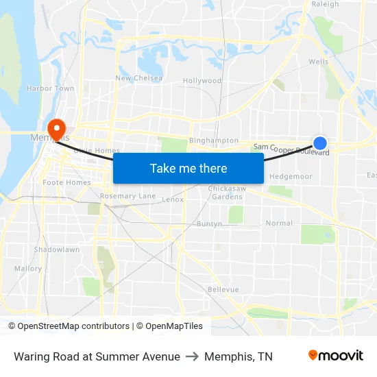 Waring Road at Summer Avenue to Memphis, TN map