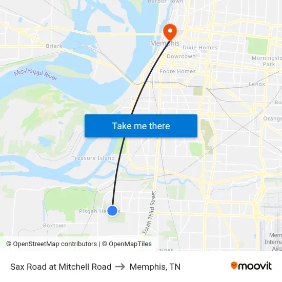 Sax Road at Mitchell Road to Memphis, TN map