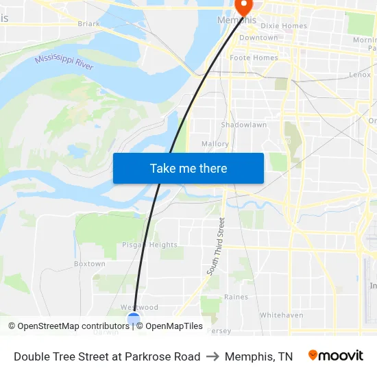 Double Tree Street at Parkrose Road to Memphis, TN map