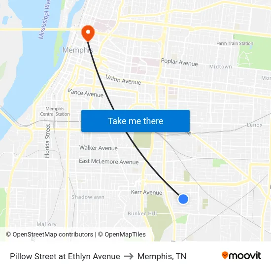 Pillow Street at Ethlyn Avenue to Memphis, TN map