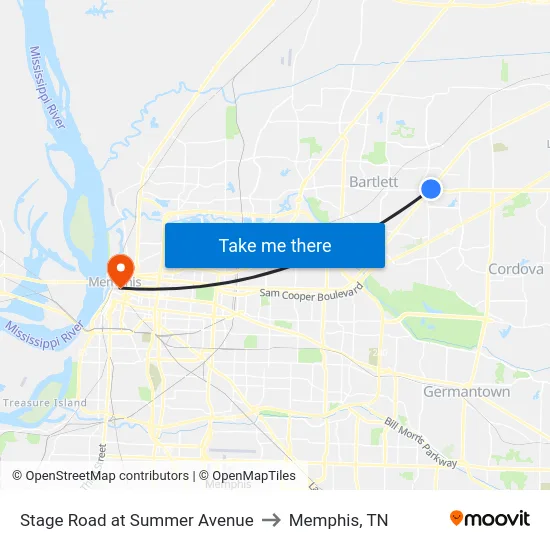 Stage Road at Summer Avenue to Memphis, TN map
