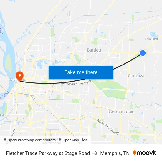 Fletcher Trace Parkway at Stage Road to Memphis, TN map