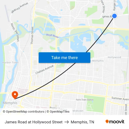 James Road at Hollywood Street to Memphis, TN map