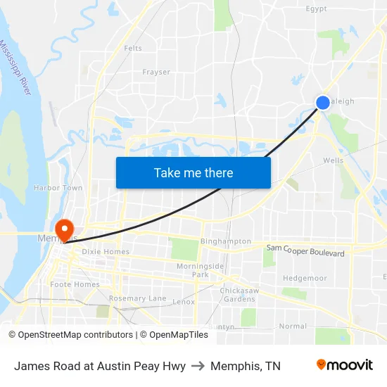 James Road at Austin Peay Hwy to Memphis, TN map