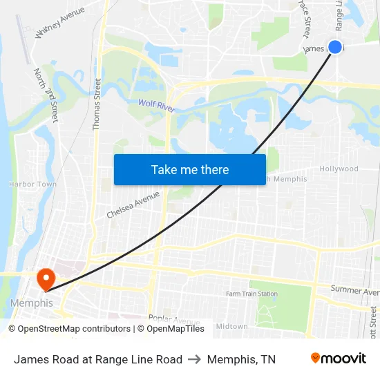 James Road at Range Line Road to Memphis, TN map