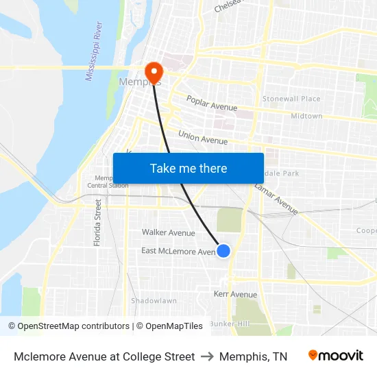 Mclemore Avenue at College Street to Memphis, TN map