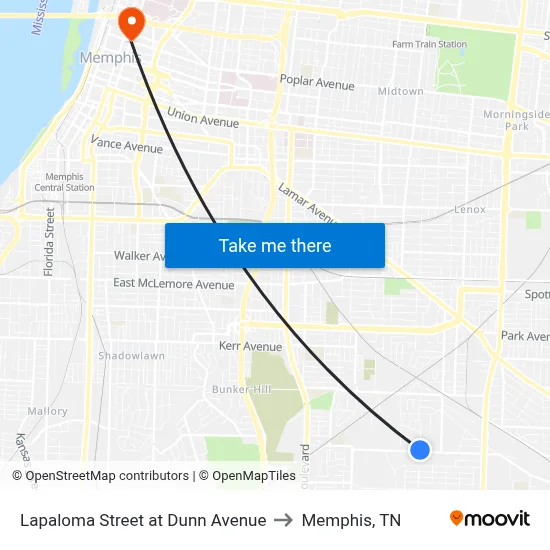 Lapaloma Street at Dunn Avenue to Memphis, TN map