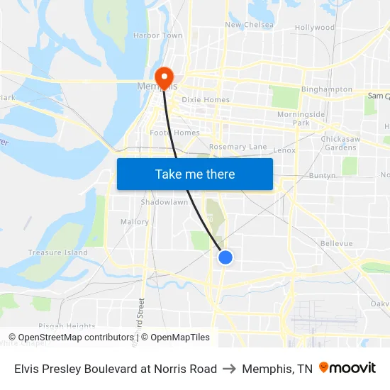 Elvis Presley Boulevard at Norris Road to Memphis, TN map