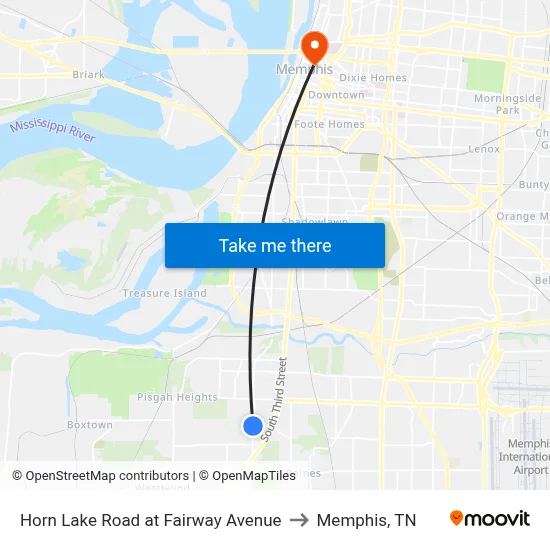 Horn Lake Road at Fairway Avenue to Memphis, TN map