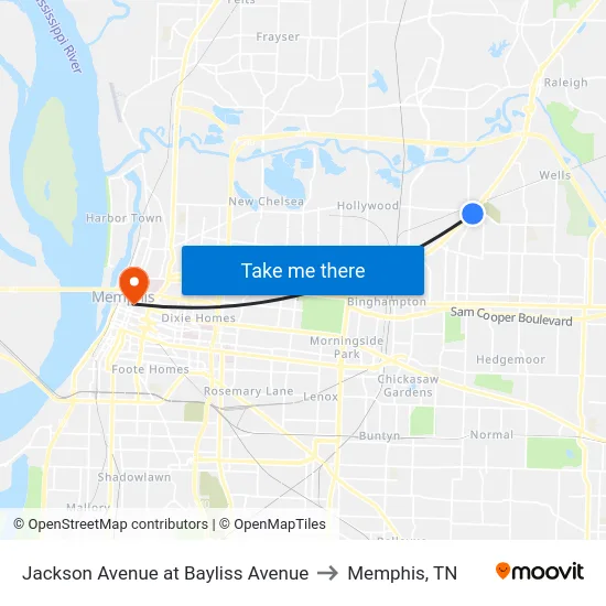 Jackson Avenue at Bayliss Avenue to Memphis, TN map