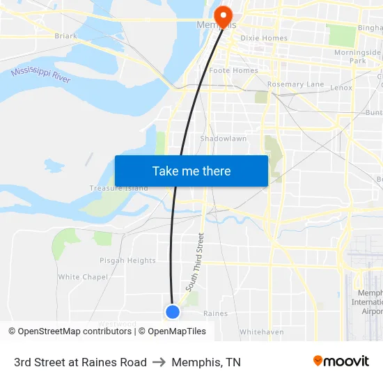 3rd Street at Raines Road to Memphis, TN map