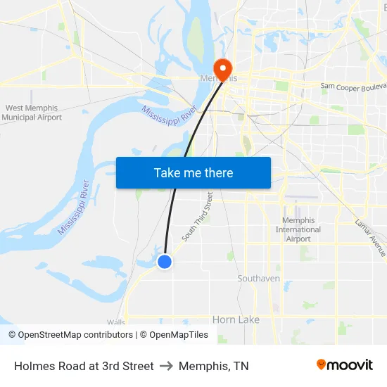 Holmes Road at 3rd Street to Memphis, TN map