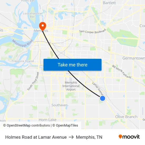 Holmes Road at Lamar Avenue to Memphis, TN map