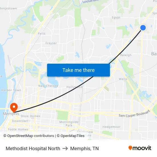 Methodist Hospital North to Memphis, TN map