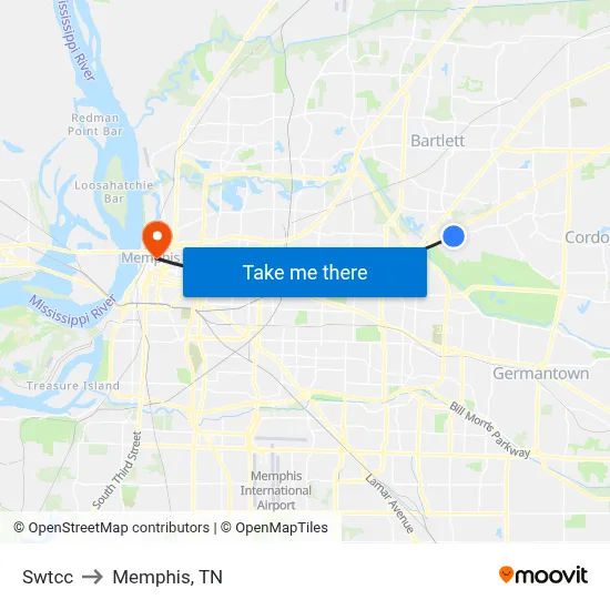 Swtcc to Memphis, TN map