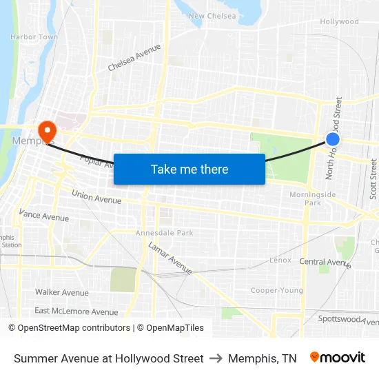 Summer Avenue  at Hollywood Street to Memphis, TN map