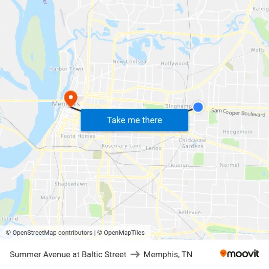 Summer Avenue at Baltic Street to Memphis, TN map