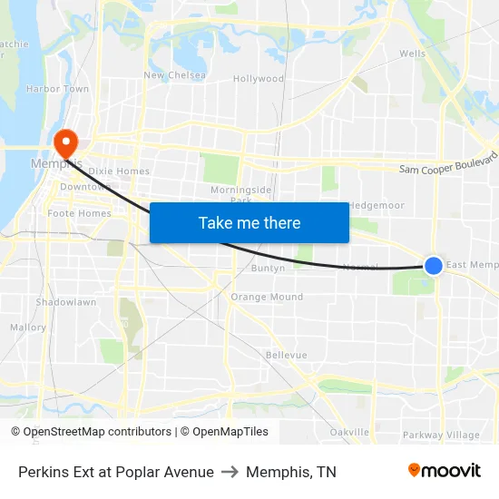 Perkins Ext at Poplar Avenue to Memphis, TN map