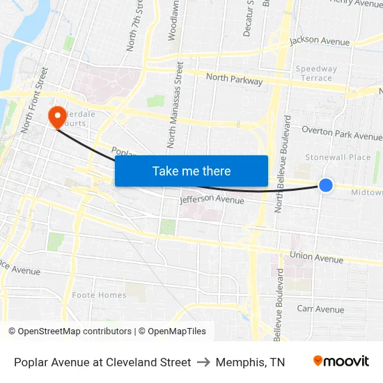 Poplar Avenue at Cleveland Street to Memphis, TN map