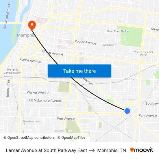 Lamar Avenue at South Parkway East to Memphis, TN map