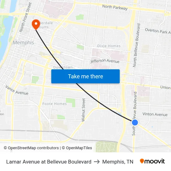 Lamar Avenue at Bellevue Boulevard to Memphis, TN map