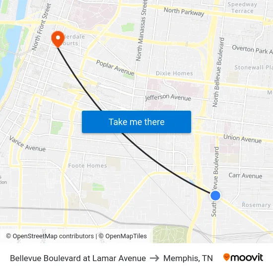 Bellevue Boulevard at Lamar Avenue to Memphis, TN map