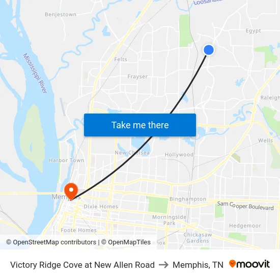 Victory Ridge Cove at New Allen Road to Memphis, TN map